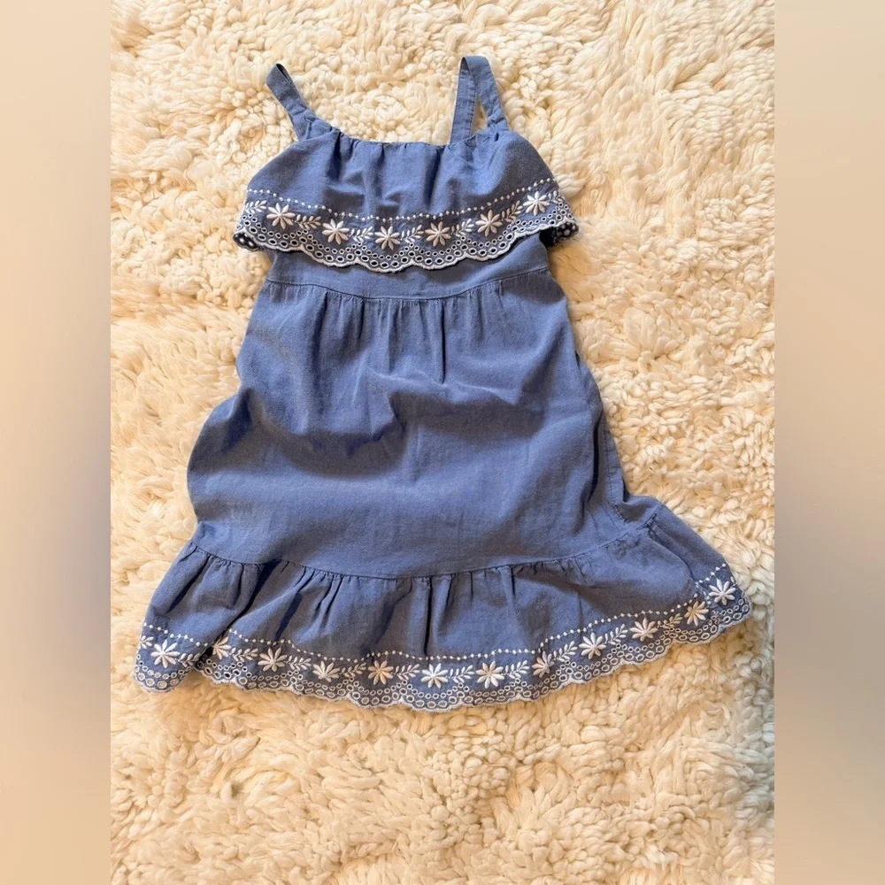 Old Navy Blue Dress with White Floral Trim